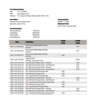 Peru Citibank bank statement download template file