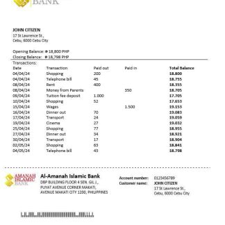 Philippines Al Amanah Islamic Investment Bank Statement download template file