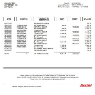 Philippines Asia United Bank (AUB) account statement download template file