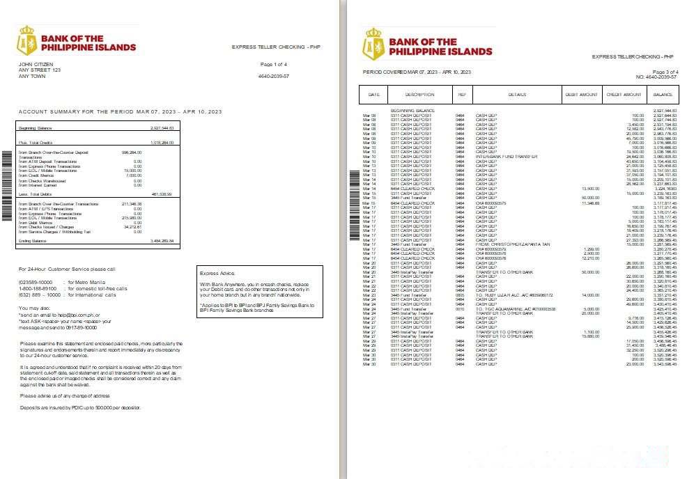 Philippines Bank of the Philippine Islands bank st 2 pages download template file