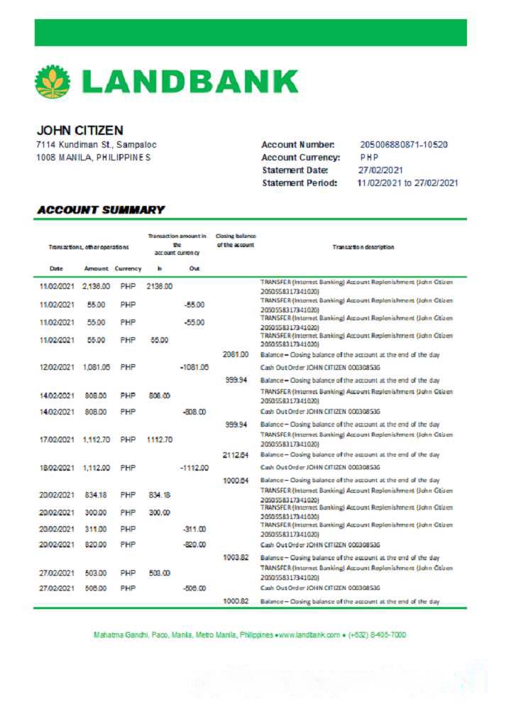 Philippines Land Bank of the Philippines excel pdf download template file