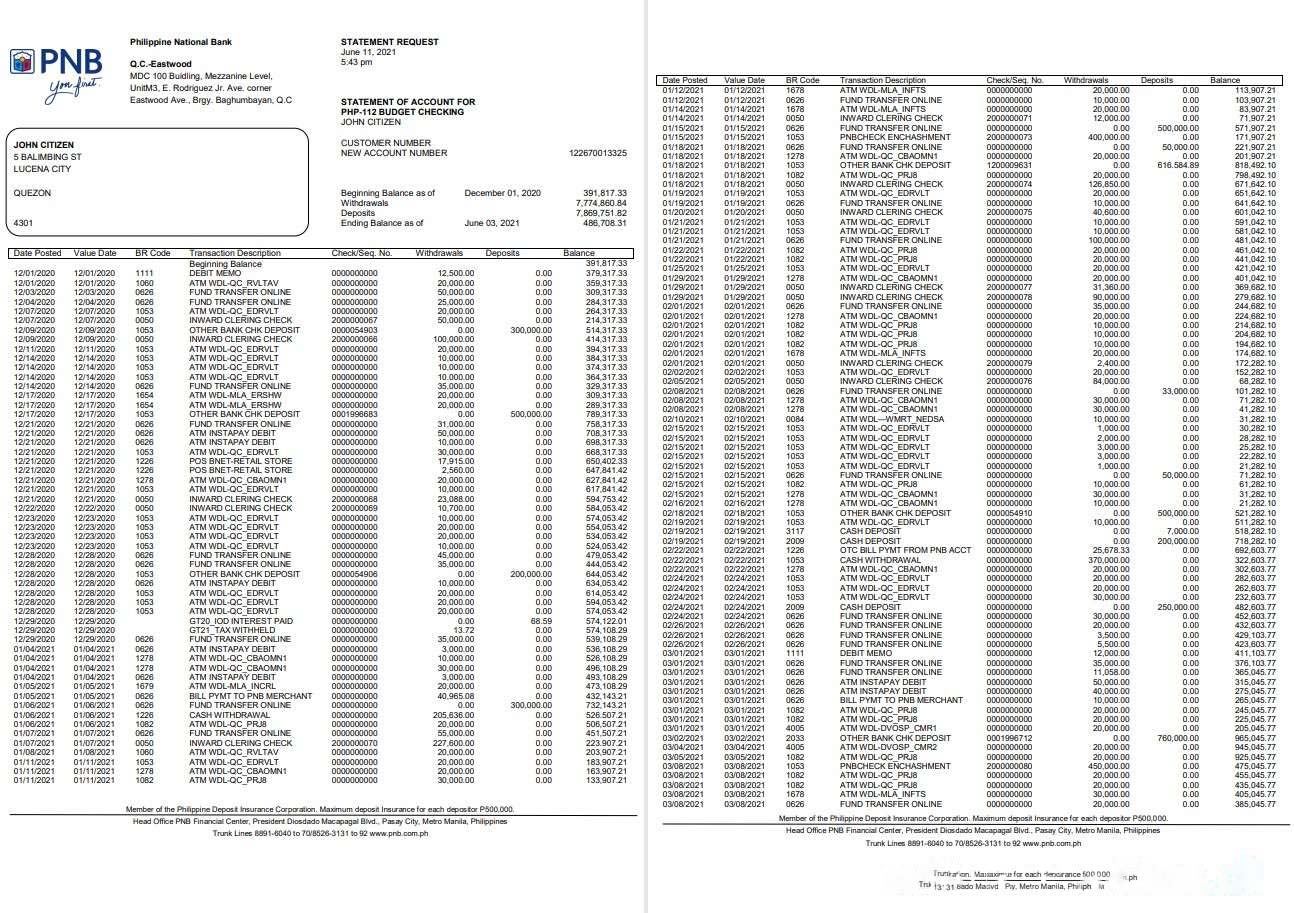 Philippines PNB bank st download template file