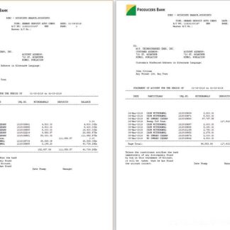 Philippines Producers Bank statement Word and PDF template, 2 pages download template file