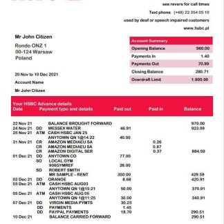 Poland HSBC bank statement download template file