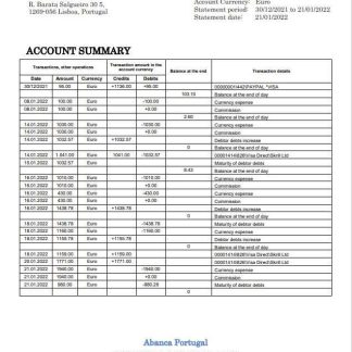 Portugal Abanca bank statement download template file