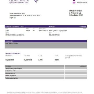Qatar Development Bank statement template, Word and PDF format (.doc and .pdf) download template file