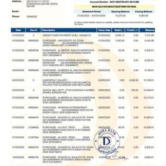 Qatar Doha Bank account e statement Word and PDF template download template file