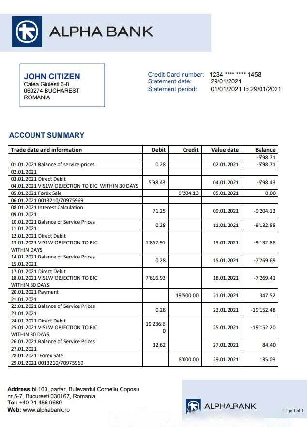 Romania Alpha Bank download template file