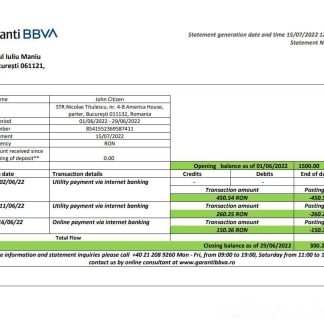 Romania Garanti BBVA bank statement download template file