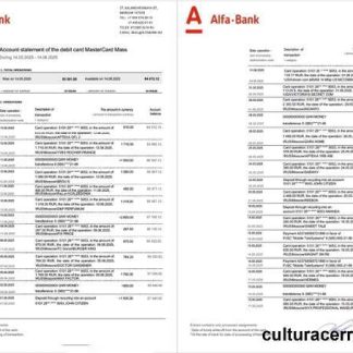 Russia Alfa Bank account statement Word and PDF template, 2 pages download template file