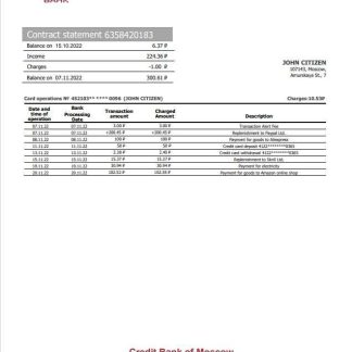 Russia Credit Bank of Moscow bank statement download template file