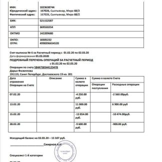 Russia Home Credit bank statement template in Word and PDF format, good for address prove download template file