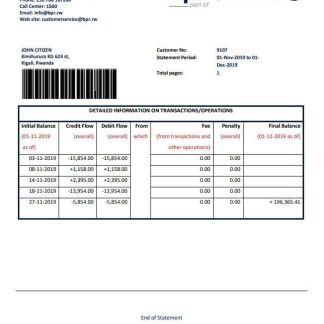 Rwanda BPR bank statement template in Word and PDF format download template file