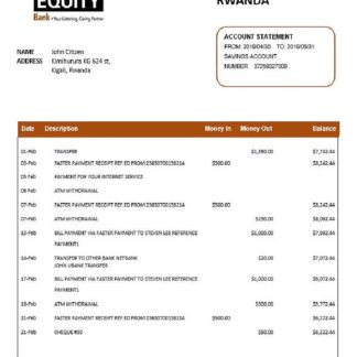 Rwanda Equity Bank of Rwanda proof of address bank statement template in Word and PDF format download template file