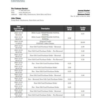 Saint Kitts and Nevis SKNA Bank statement download template file