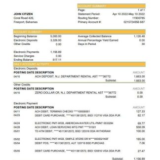 Bahamas FirstCaribbean International Bank bank statement xls download template file