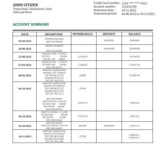 Saint Kitts and Nevis The Bank of Nevis bank statement download template file