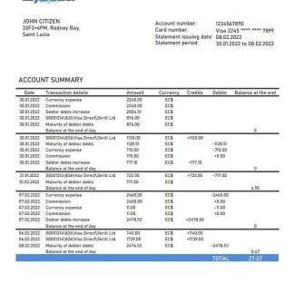 Saint Lucia Loyal Bank statement download template file