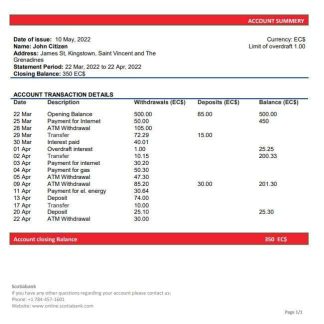 Saint Vincent and The Grenadines Scotiabank bank statement download template file