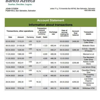 Salvador Banco Azteca bank statement download template file
