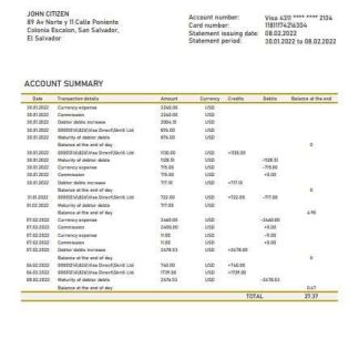 Salvador Banco Central de Reserva of El Salvador bank statement Excel and PDF template download template file