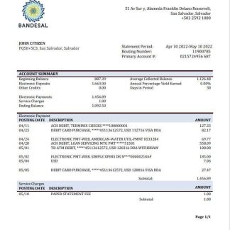 Salvador Bandesal Bank statement download template file