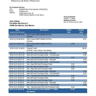 San Marino Banca di San Marino bank statement template, Word and PDF format (.doc and .pdf) download template file