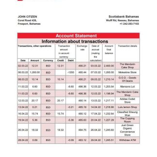 Bahamas Scotiabank bank statement xls download template file