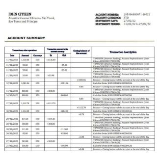 Sao Tome and Principe Banco Central de S.Tome e Principe bank statement download template file