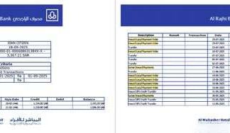 Saudi Arabia Alrajhi Bank account statement Word and PDF template, 2 pages download template file