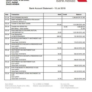 Saudi Arabia Bank Albilad bank statement template in Word and PDF format download template file