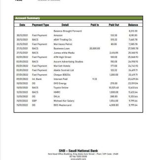 Saudi Arabia SNB bank statement download template file