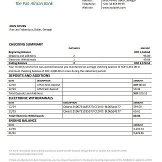Senegal Ecobank bank statement download template file
