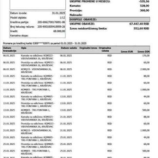 Serbia Komercijalna Banka account statement Word and PDF template download template file