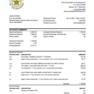 Bahamas The Central bank of the Bahamas bank statement easy to fill template in .xls and .pdf file format download template file