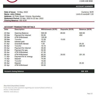 Seychelles ABSA bank statement download template file