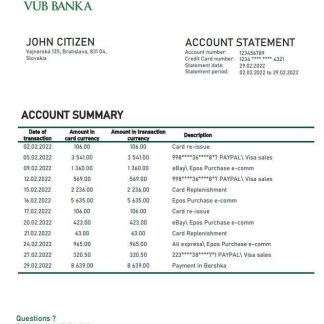 Slovakia VUB bank statement download template file