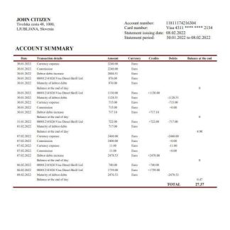 Slovenia Factor Banka bank statement download template file