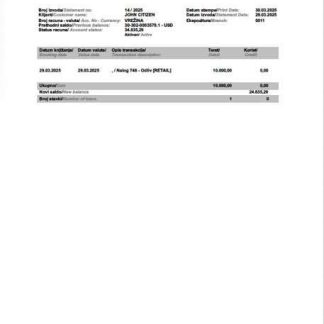 Slovenia ProCredit bank account statement Word and PDF template download template file