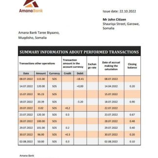 Somalia Amana bank statement download template file