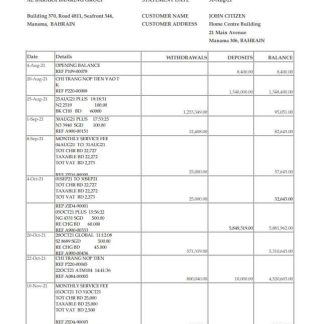 Bahrain Al Baraka bank statement easy to fill template in .xls and .pdf file format download template file