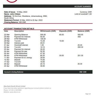 South Africa ABSA bank statement download template file