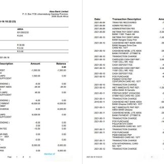 South Africa ABSA bank statement easy to fill template in Word and PDF format (9 pages) download template file
