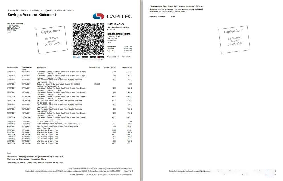 South Africa Capitec Bank st 2 pages scr download template file