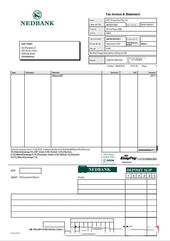 South Africa Nedbank statement Word and PDF template download template file