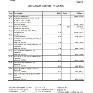 Albania Prokredit Bank statement download template file