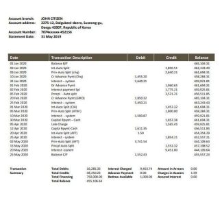 South Korea BNK bank statement template, Word and PDF format (.doc and .pdf) download template file