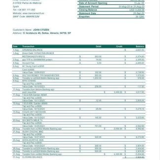 Spain BancaMarch bank statement Word and PDF template download template file