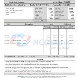 Spain CaixaBank credit card statement scr download template file