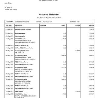 Spain JMMB bank statement Word and PDF template, 2 pages download template file